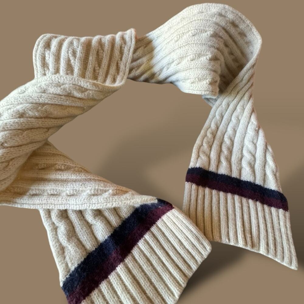 Vintage Ralph Lauren Cable Knit Cashmere Wool Thick 69” Winter Scarf  Preppy